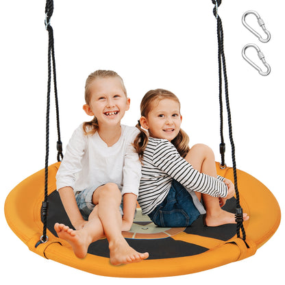 40 Inches Saucer Tree Swing Round with Adjustable Ropes and Carabiners-Green