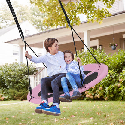 40 Inches Saucer Tree Swing Round with Adjustable Ropes and Carabiners-Green