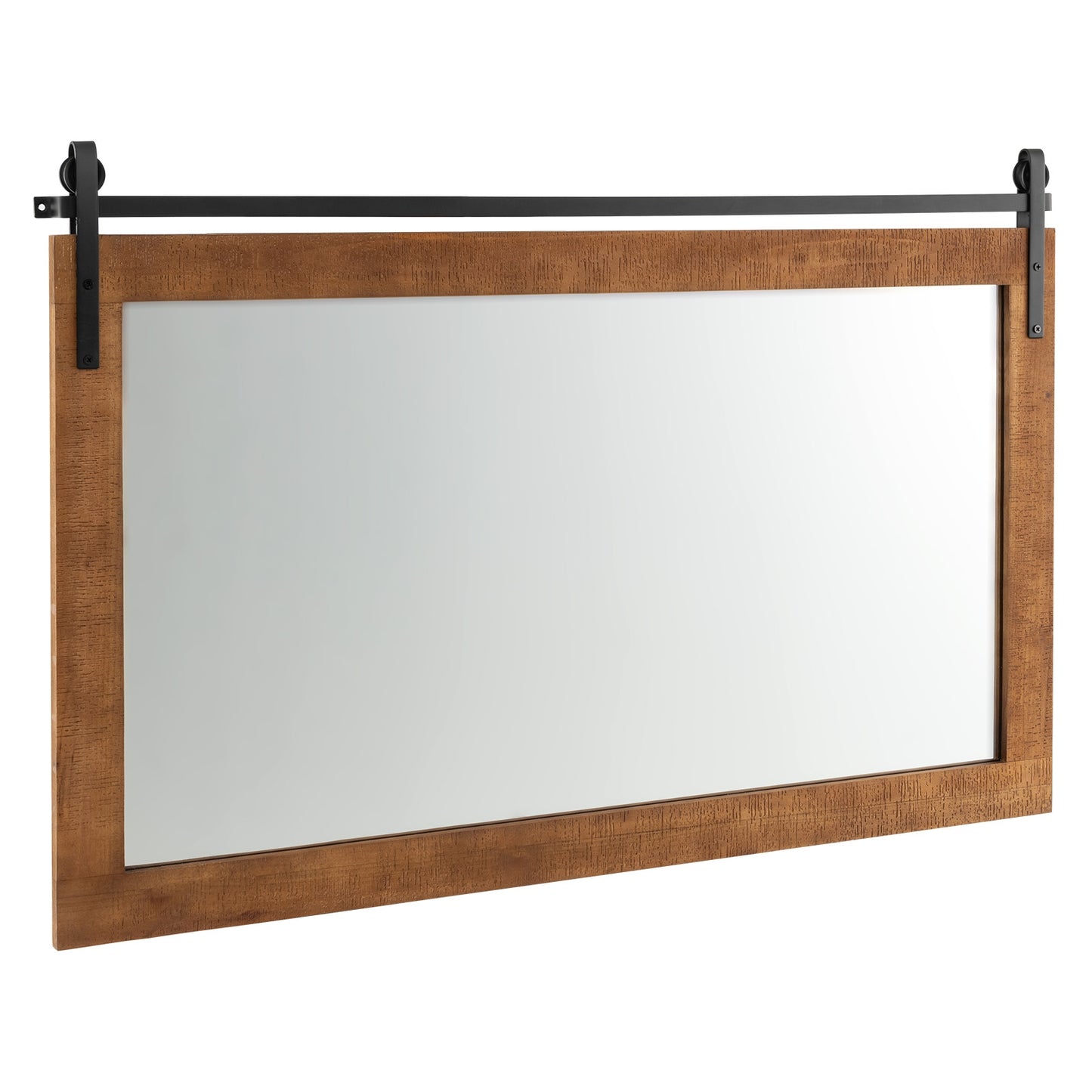 Rectangle Barn Door Style Wall Mounted Mirror with Solid Wood Frame-Black