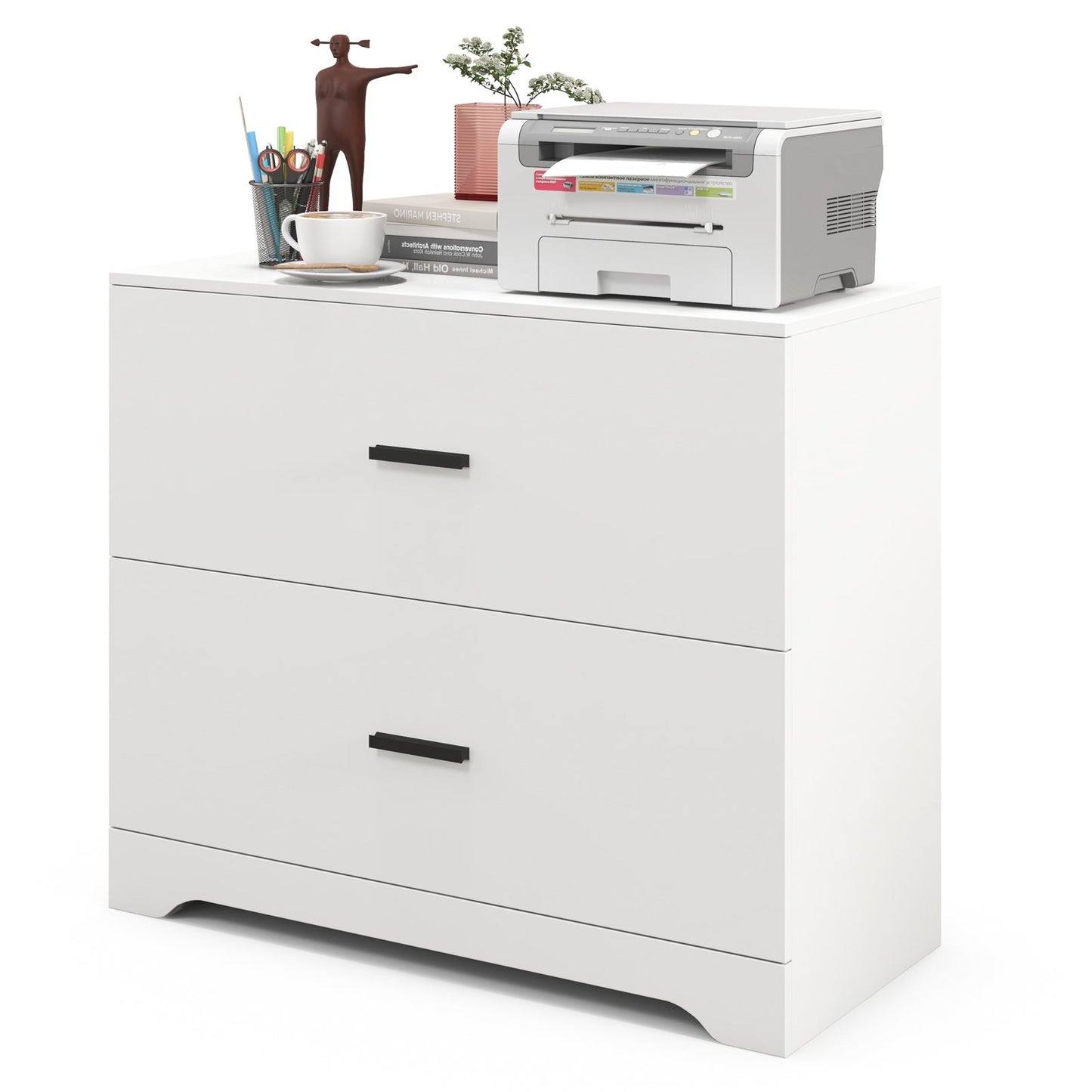 2-Drawer Lateral File Cabinet with Adjustable Bars for Home and Office-Black