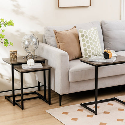 3 Pieces Multifunctional Coffee End Table Set-Brown
