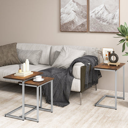 3 Pieces Multifunctional Coffee End Table Set-Brown