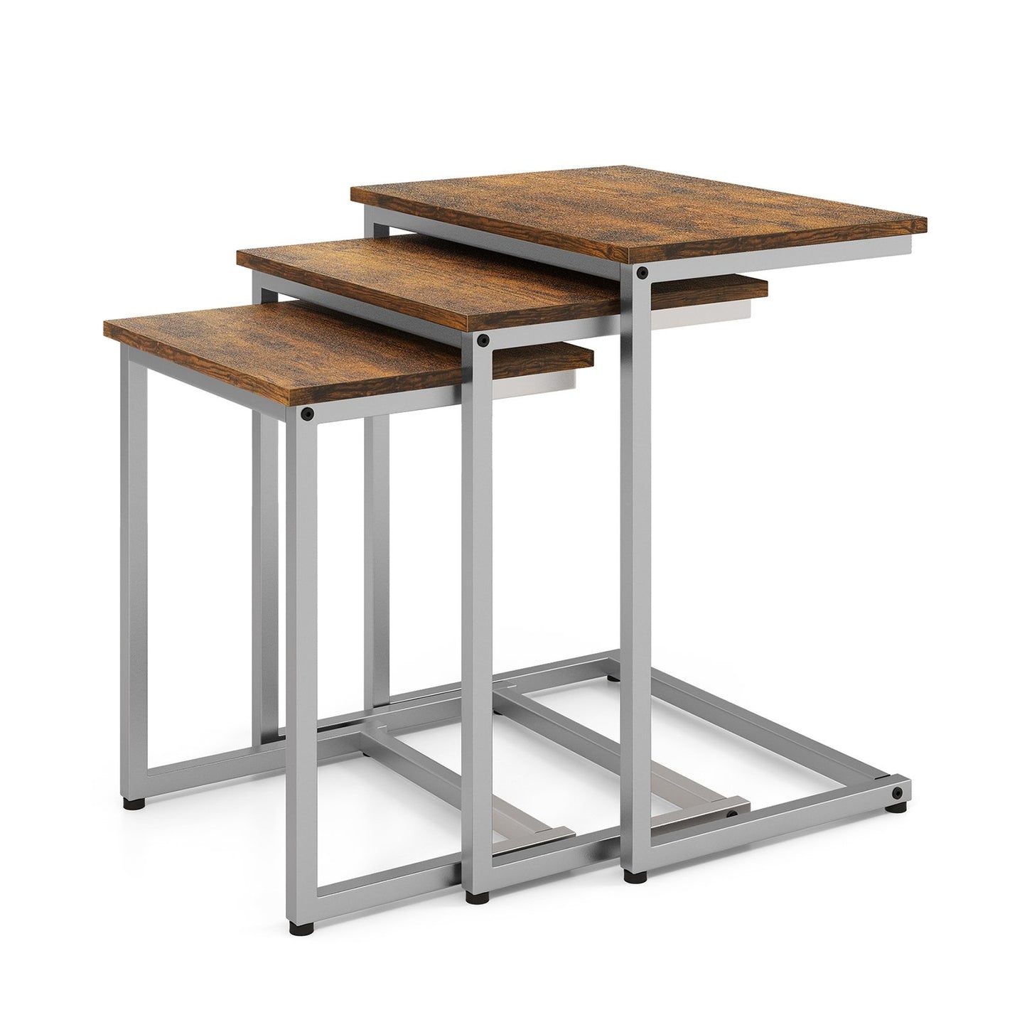 3 Pieces Multifunctional Coffee End Table Set-Brown