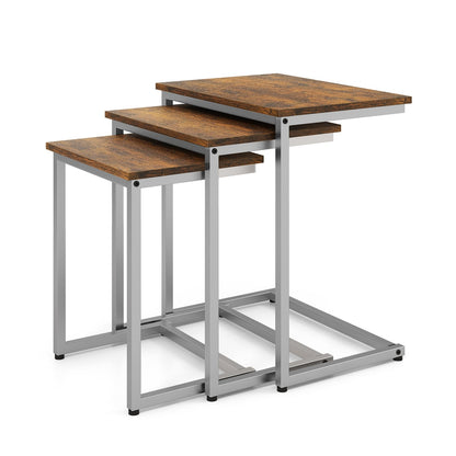 3 Pieces Multifunctional Coffee End Table Set-Brown
