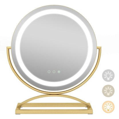 16 Inch Round Makeup Vanity Mirror with 3 Color Dimmable LED Lighting-Black