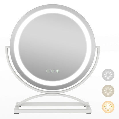 16 Inch Round Makeup Vanity Mirror with 3 Color Dimmable LED Lighting-Black