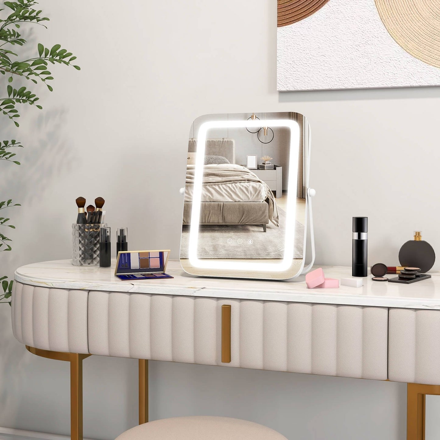 16 x 12 Inch Rectangular Vanity Makeup Mirror with 3 Color Dimmable Lighting-Black