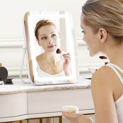 16 x 12 Inch Rectangular Vanity Makeup Mirror with 3 Color Dimmable Lighting-Black