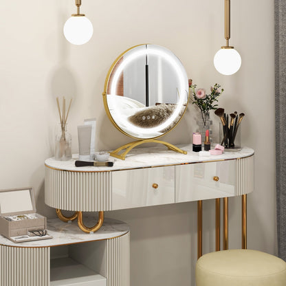 16 x 16 Inch Round LED Vanity Mirror with 3-Color Lighting and Brightness Dimming-Black