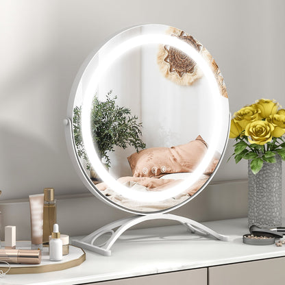 16 x 16 Inch Round LED Vanity Mirror with 3-Color Lighting and Brightness Dimming-Black