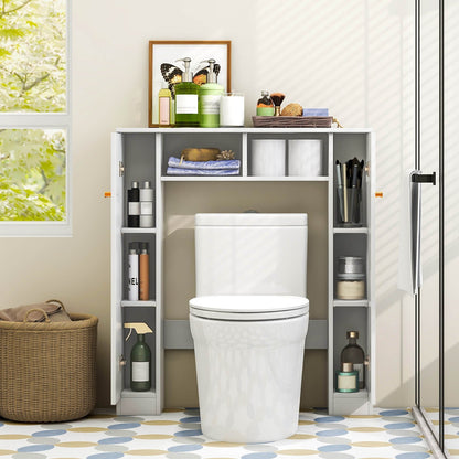 Over The Toilet Storage Cabinet with 2 Open Compartments and 4 Adjustable Shelves-Black