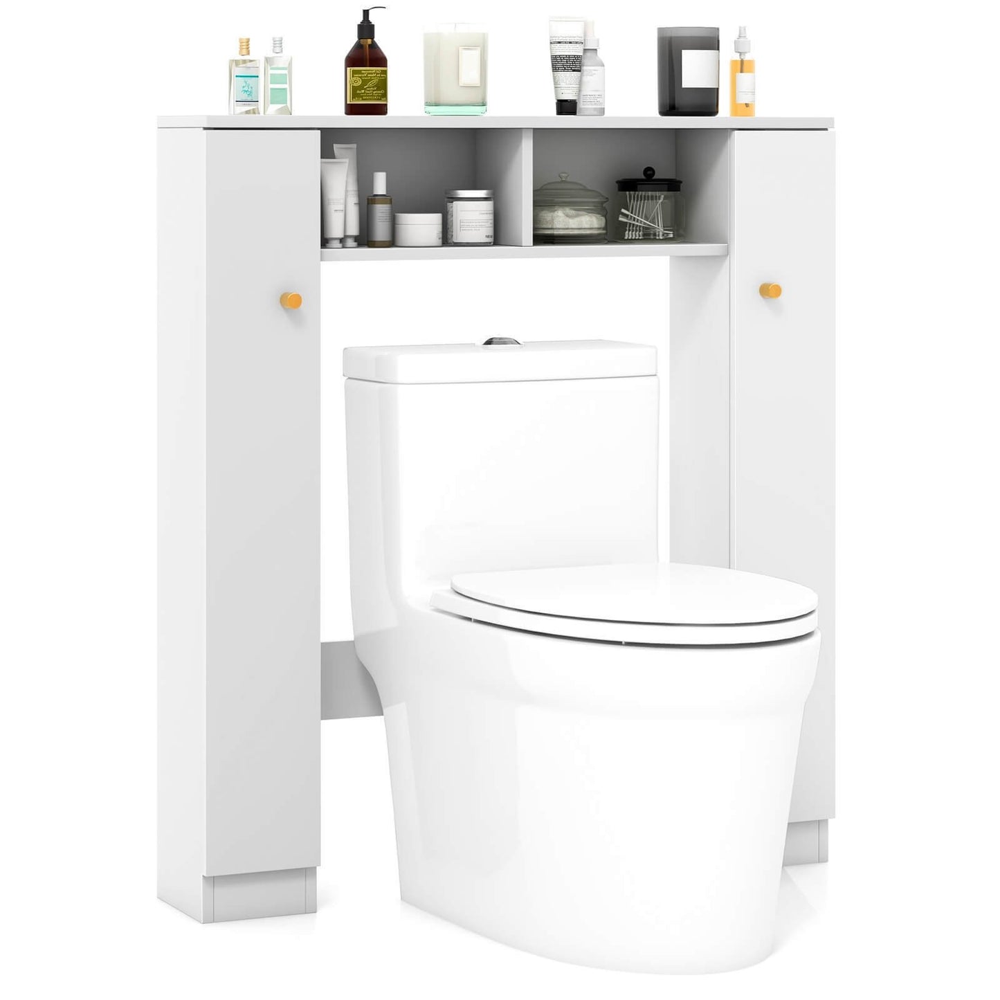 Over The Toilet Storage Cabinet with 2 Open Compartments and 4 Adjustable Shelves-Black