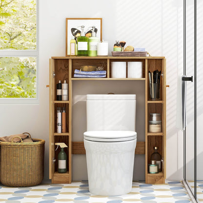 Over The Toilet Storage Cabinet with 2 Open Compartments and 4 Adjustable Shelves-Black