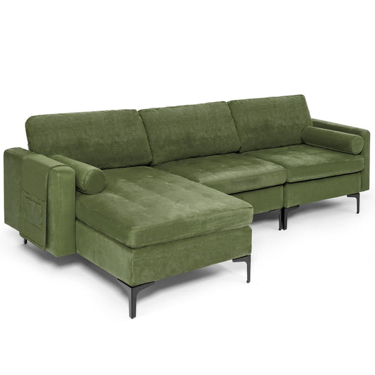 Modular 2-seat/3-Seat/4-Seat L-shaped Sectional Sofa Couch with Reversible Chaise and Socket USB Ports-3-Seat L-shaped