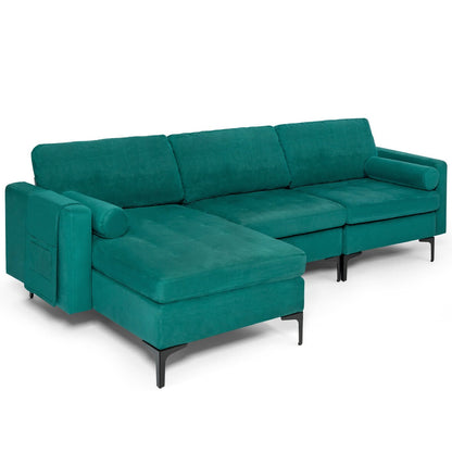 Modular 2-seat/3-Seat/4-Seat L-shaped Sectional Sofa Couch with Reversible Chaise and Socket USB Ports-3-Seat L-shaped