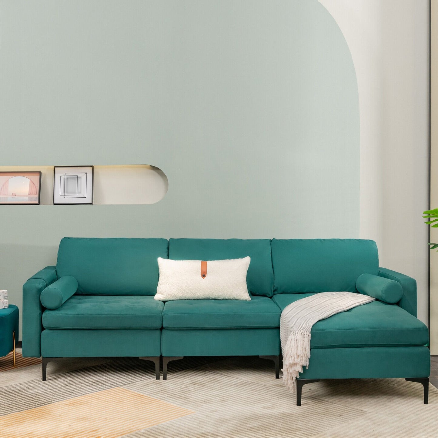 Modular 2-seat/3-Seat/4-Seat L-shaped Sectional Sofa Couch with Reversible Chaise and Socket USB Ports-3-Seat L-shaped