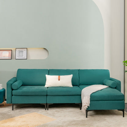 Modular 2-seat/3-Seat/4-Seat L-shaped Sectional Sofa Couch with Reversible Chaise and Socket USB Ports-3-Seat L-shaped