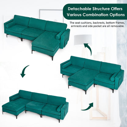 Modular 2-seat/3-Seat/4-Seat L-shaped Sectional Sofa Couch with Reversible Chaise and Socket USB Ports-3-Seat L-shaped
