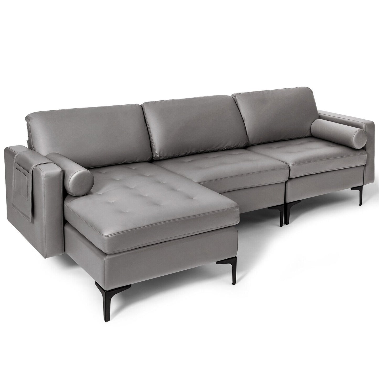 Modular 2-seat/3-Seat/4-Seat L-shaped Sectional Sofa Couch with Reversible Chaise and Socket USB Ports-3-Seat L-shaped