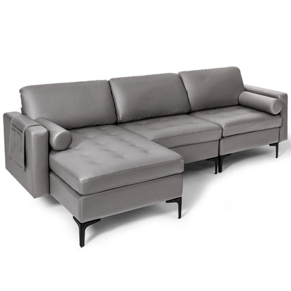Modular 2-seat/3-Seat/4-Seat L-shaped Sectional Sofa Couch with Reversible Chaise and Socket USB Ports-3-Seat L-shaped
