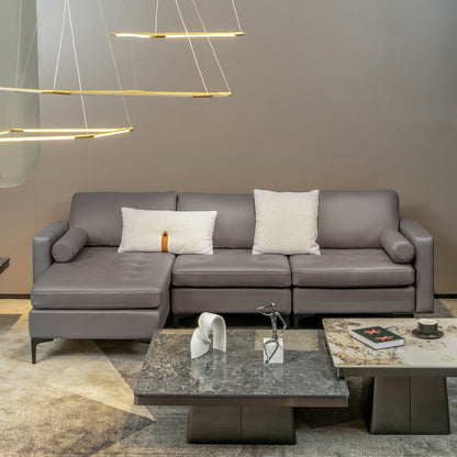 Modular 2-seat/3-Seat/4-Seat L-shaped Sectional Sofa Couch with Reversible Chaise and Socket USB Ports-3-Seat L-shaped