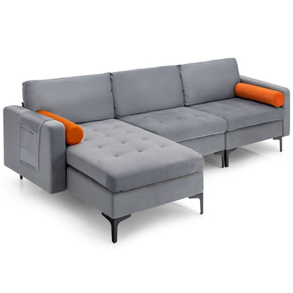 Modular 2-seat/3-Seat/4-Seat L-shaped Sectional Sofa Couch with Reversible Chaise and Socket USB Ports-3-Seat L-shaped