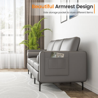 Modular 3-Seat Sofa Couch with Socket USB Ports and Side Storage Pocket-Gray