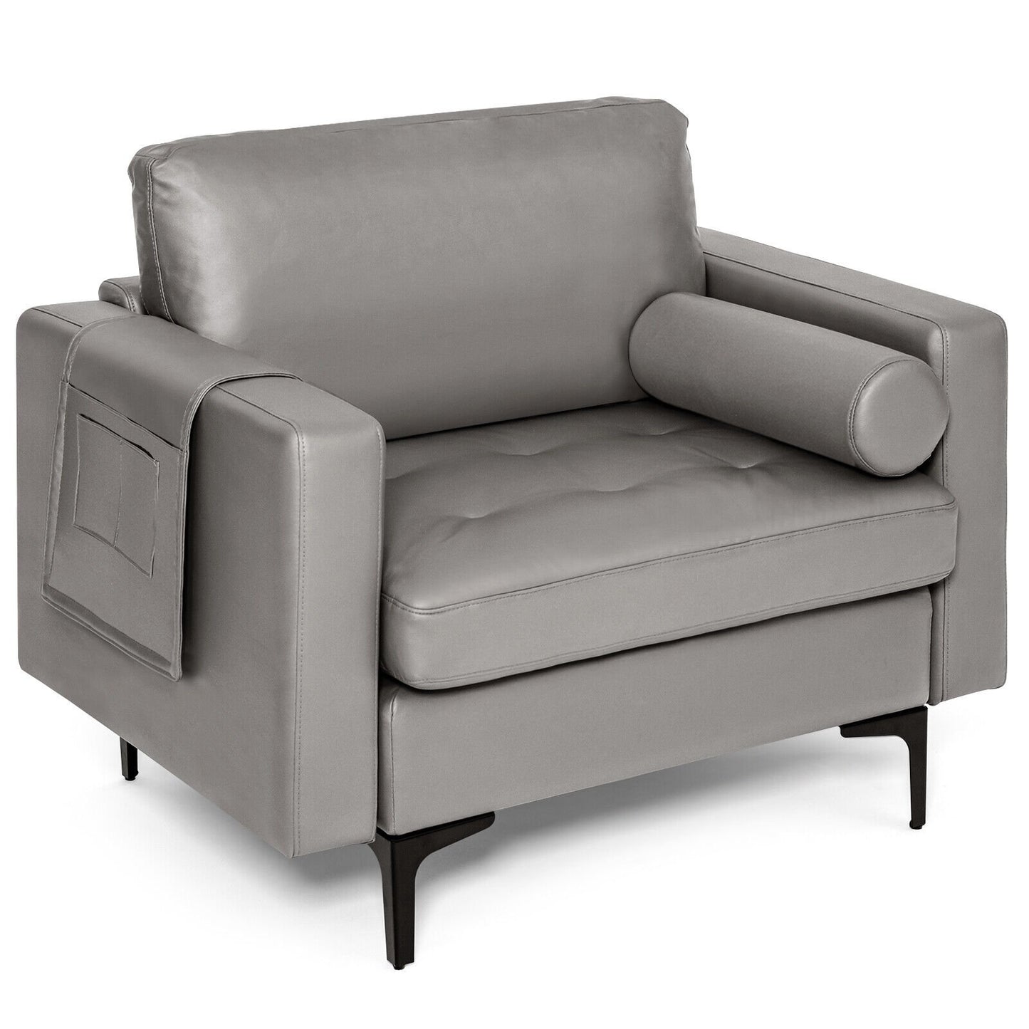 Modern Accent Chair with Bolster and Side Storage Pocket-Army Green