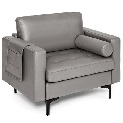 Modern Accent Chair with Bolster and Side Storage Pocket-Army Green