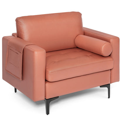 Modern Accent Chair with Bolster and Side Storage Pocket-Army Green
