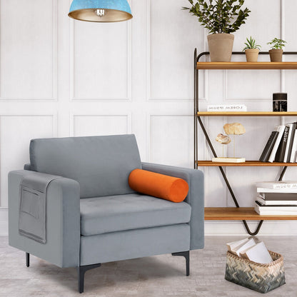 Modern Accent Chair with Bolster and Side Storage Pocket-Army Green