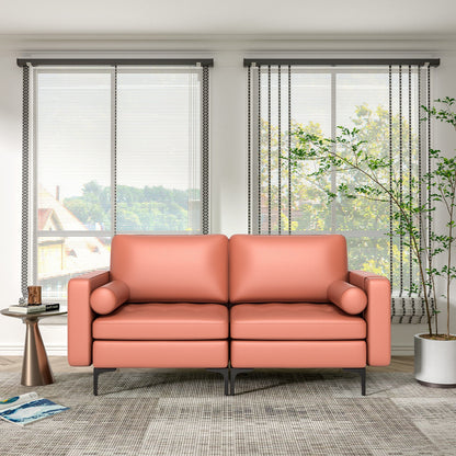 Modern Loveseat Sofa with 2 Bolsters and Side Storage Pocket-Pink