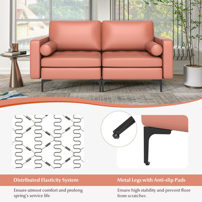 Modern Loveseat Sofa with 2 Bolsters and Side Storage Pocket-Pink