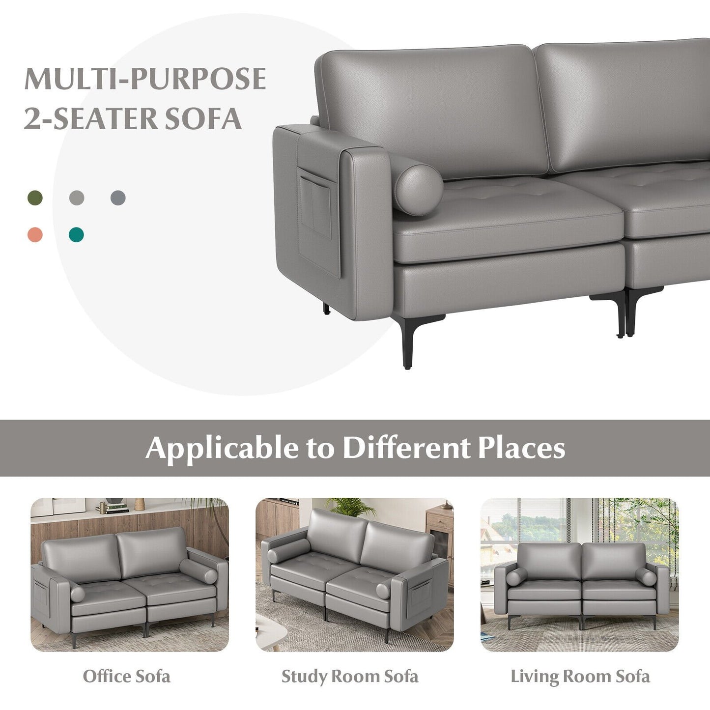 Modular 2-seat/3-Seat/4-Seat L-shaped Sectional Sofa Couch with Reversible Chaise and Socket USB Ports-2-Seat