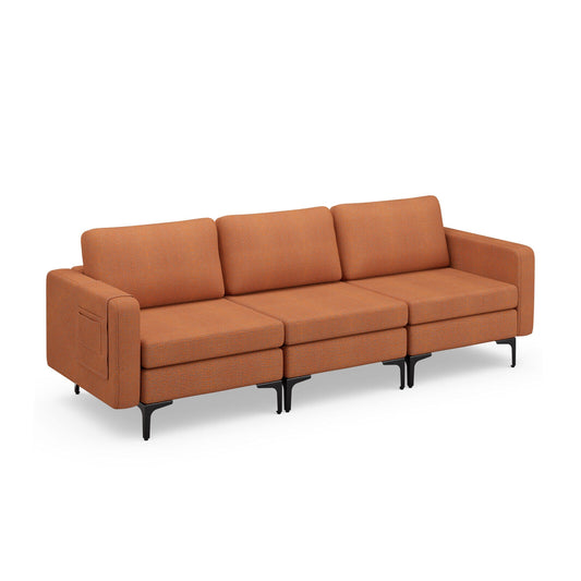 3-Seat Sectional Sofa Couch with Armrest Magazine Pocket and Metal Leg-Orange