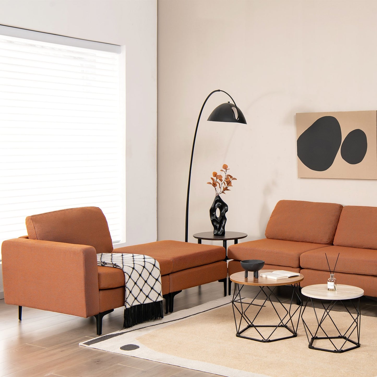 3-Seat Sectional Sofa Couch with Armrest Magazine Pocket and Metal Leg-Blue