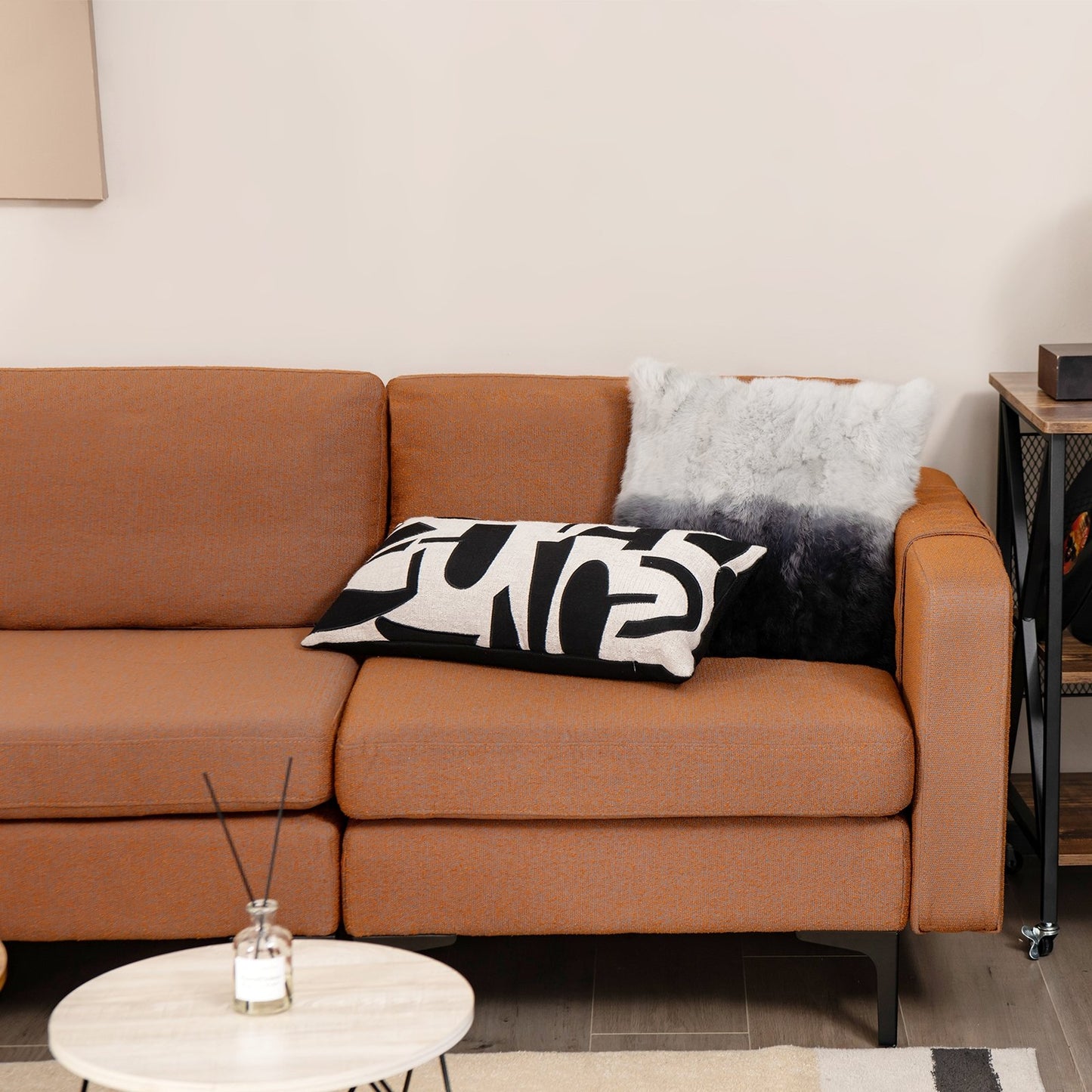 3-Seat Sectional Sofa Couch with Armrest Magazine Pocket and Metal Leg-Blue