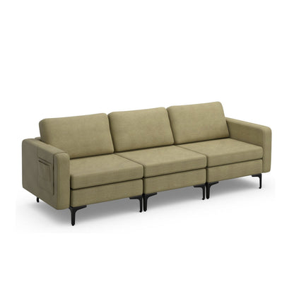 3-Seat Sectional Sofa Couch with Armrest Magazine Pocket and Metal Leg-Blue