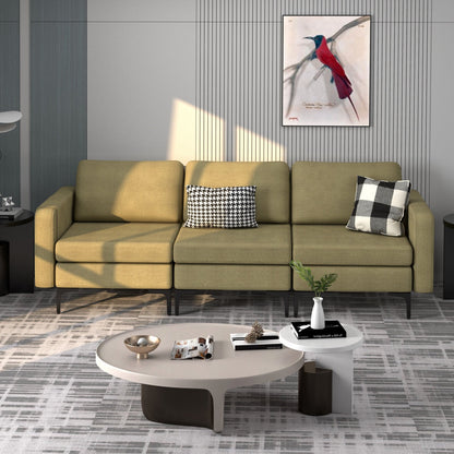 3-Seat Sectional Sofa Couch with Armrest Magazine Pocket and Metal Leg-Blue