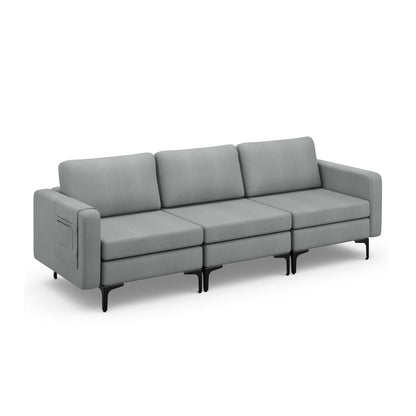 3-Seat Sectional Sofa Couch with Armrest Magazine Pocket and Metal Leg-Blue