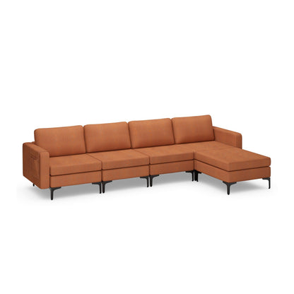 Modular L-shaped Sectional Sofa with Reversible Ottoman and 2 USB Ports-Blue