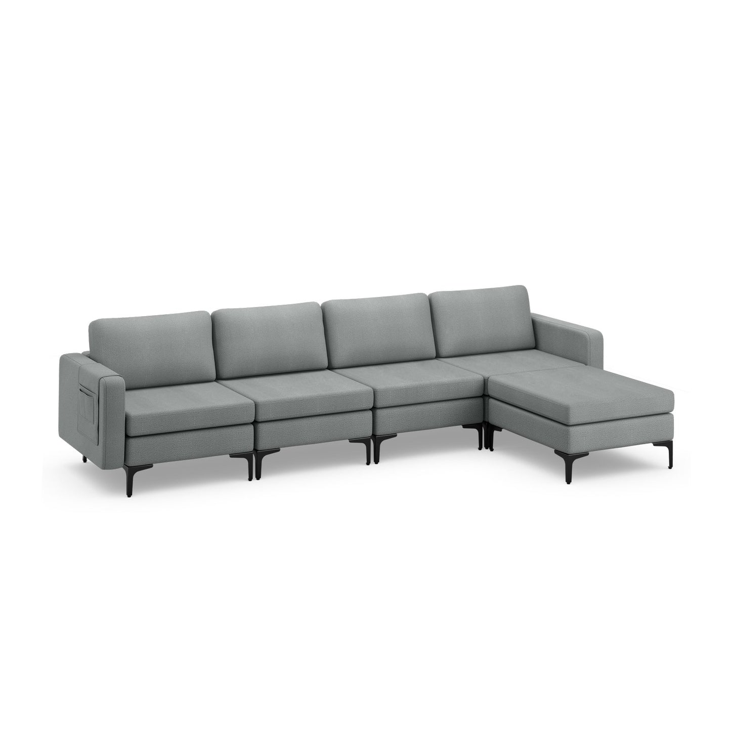 Modular L-shaped Sectional Sofa with Reversible Ottoman and 2 USB Ports-Blue