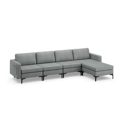 Modular L-shaped Sectional Sofa with Reversible Ottoman and 2 USB Ports-Blue