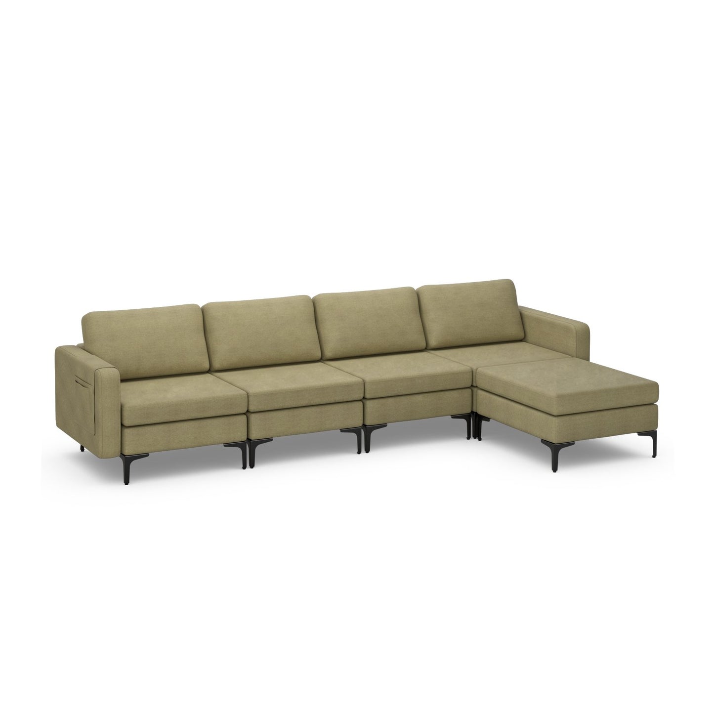 Modular L-shaped Sectional Sofa with Reversible Ottoman and 2 USB Ports-Blue