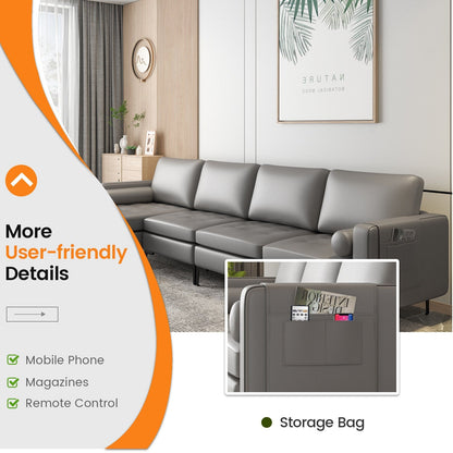 Modular 2-seat/3-Seat/4-Seat L-shaped Sectional Sofa Couch with Reversible Chaise and Socket USB Ports-4-Seat L-shaped-Army Green