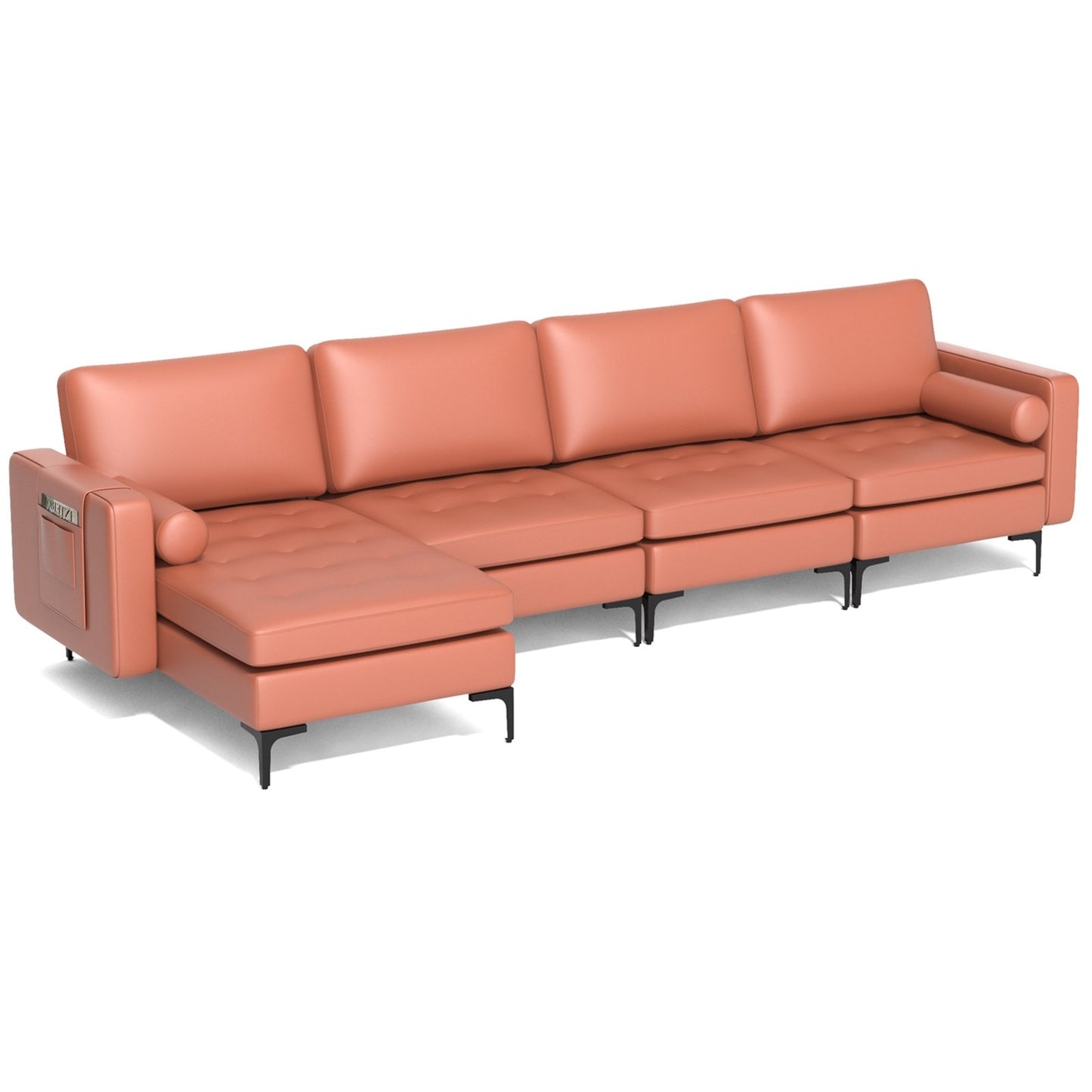 Modular 2-seat/3-Seat/4-Seat L-shaped Sectional Sofa Couch with Reversible Chaise and Socket USB Ports-4-Seat L-shaped-Army Green