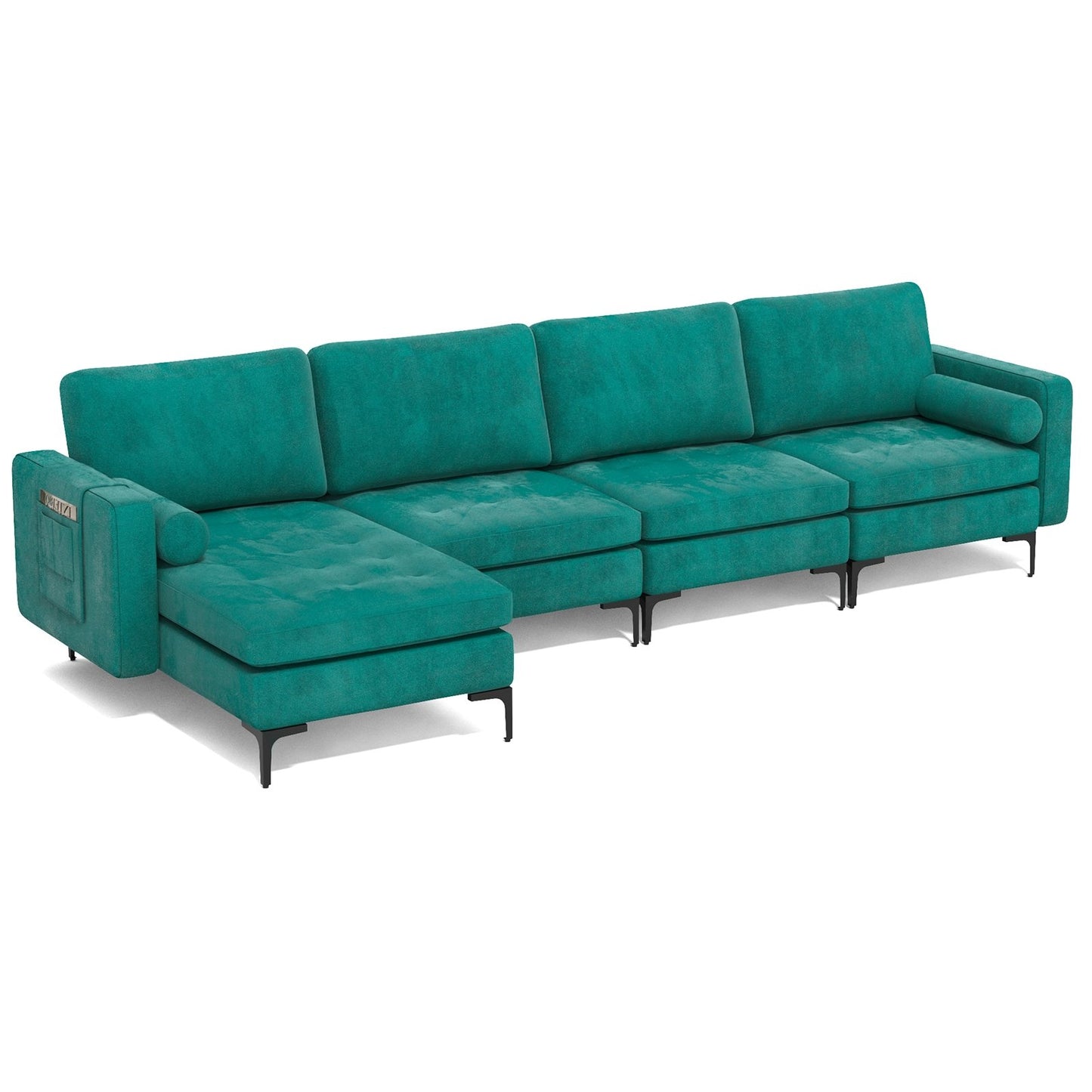 Modular 2-seat/3-Seat/4-Seat L-shaped Sectional Sofa Couch with Reversible Chaise and Socket USB Ports-4-Seat L-shaped-Army Green