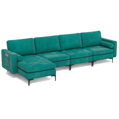 Modular 2-seat/3-Seat/4-Seat L-shaped Sectional Sofa Couch with Reversible Chaise and Socket USB Ports-4-Seat L-shaped-Army Green
