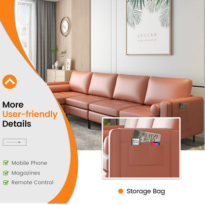 Modular 2-seat/3-Seat/4-Seat L-shaped Sectional Sofa Couch with Reversible Chaise and Socket USB Ports-4-Seat L-shaped-Army Green
