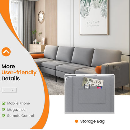 Modular 2-seat/3-Seat/4-Seat L-shaped Sectional Sofa Couch with Reversible Chaise and Socket USB Ports-4-Seat L-shaped-Army Green